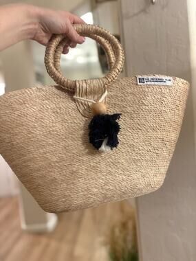 Handwoven Straw Tote Bag Hotel Buenaventura Privileged Club Tassel Charm